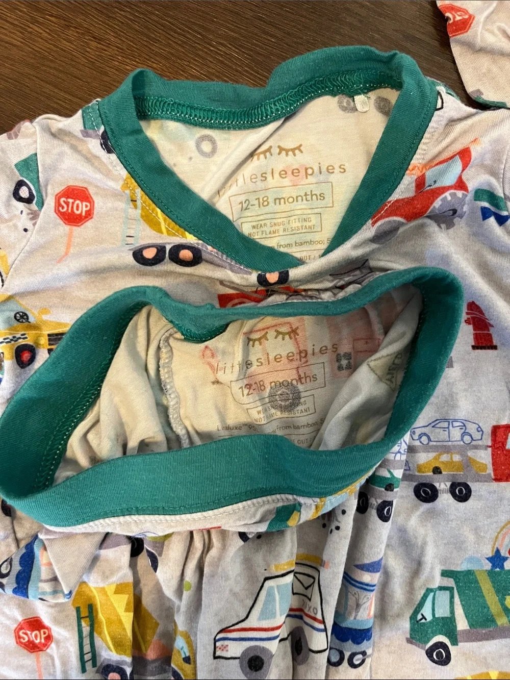Little Sleepies Trucks Print Pajama Set - Teal Trim